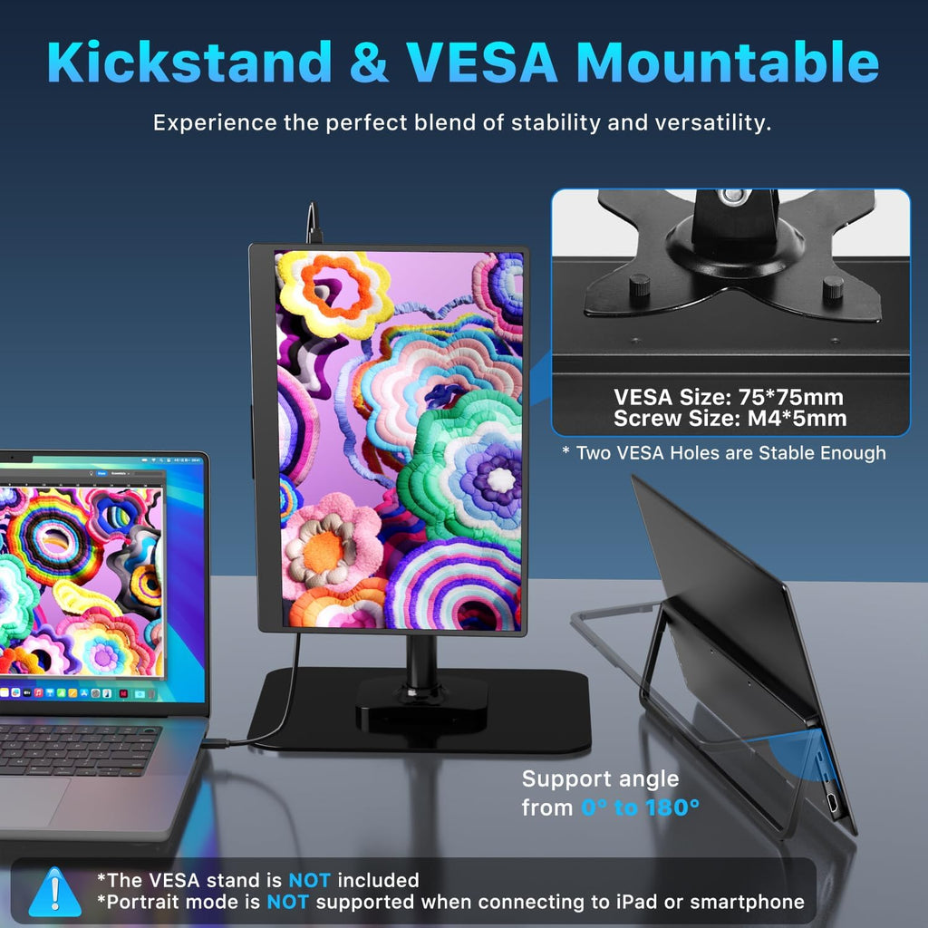 Upperizon Portable Monitor 14 inch 4K 3840X2400 100000:1 100% DCI-P3 OLED HDMI USB-C Travel Monitor for Laptop MacBook PC Surface PS5 Xbox, External Display with Kickstand & Speakers, VESA Compatible