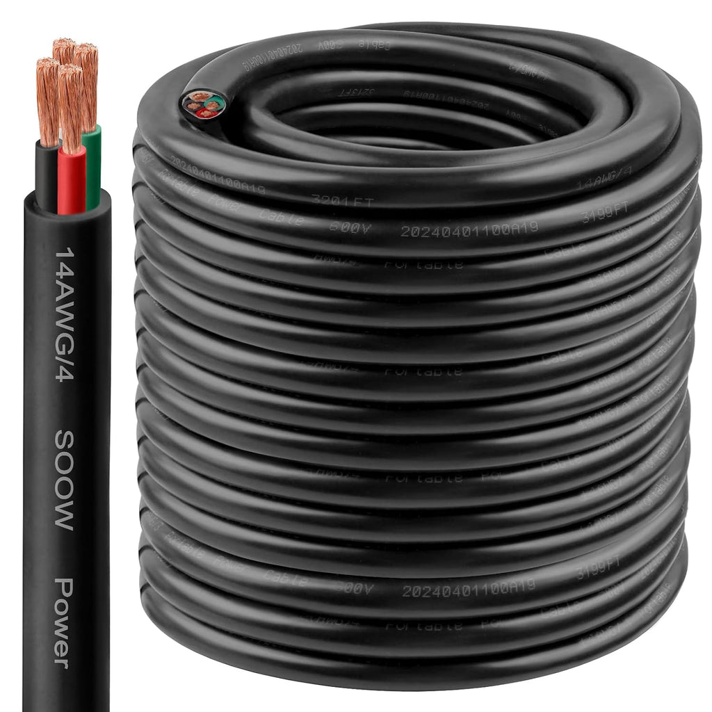 14/4 SOOW Wire 200FT, 14 AWG 600V SOOW Bulk Cable, 14 Gauge 4 Conductor Portable Power Cable, Extension Cord for Welder,Generator,Portable Light,Circuits,EV Car Charger,Motor Lead