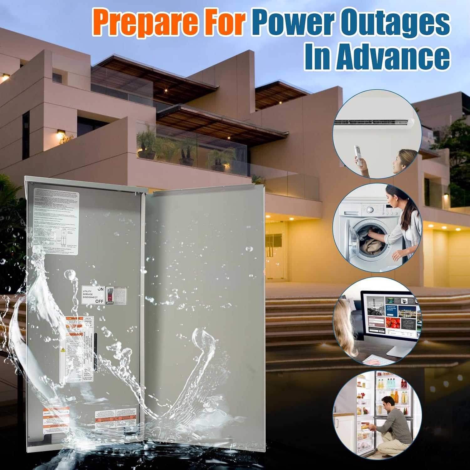 200 Amp Automatic Transfer Switch Replacement for Generac RXSW200A3 - Service Entrance Rated - NEMA 3R Outdoor Aluminum Enclosure - Compatible with Evolution or Nexus Controllers