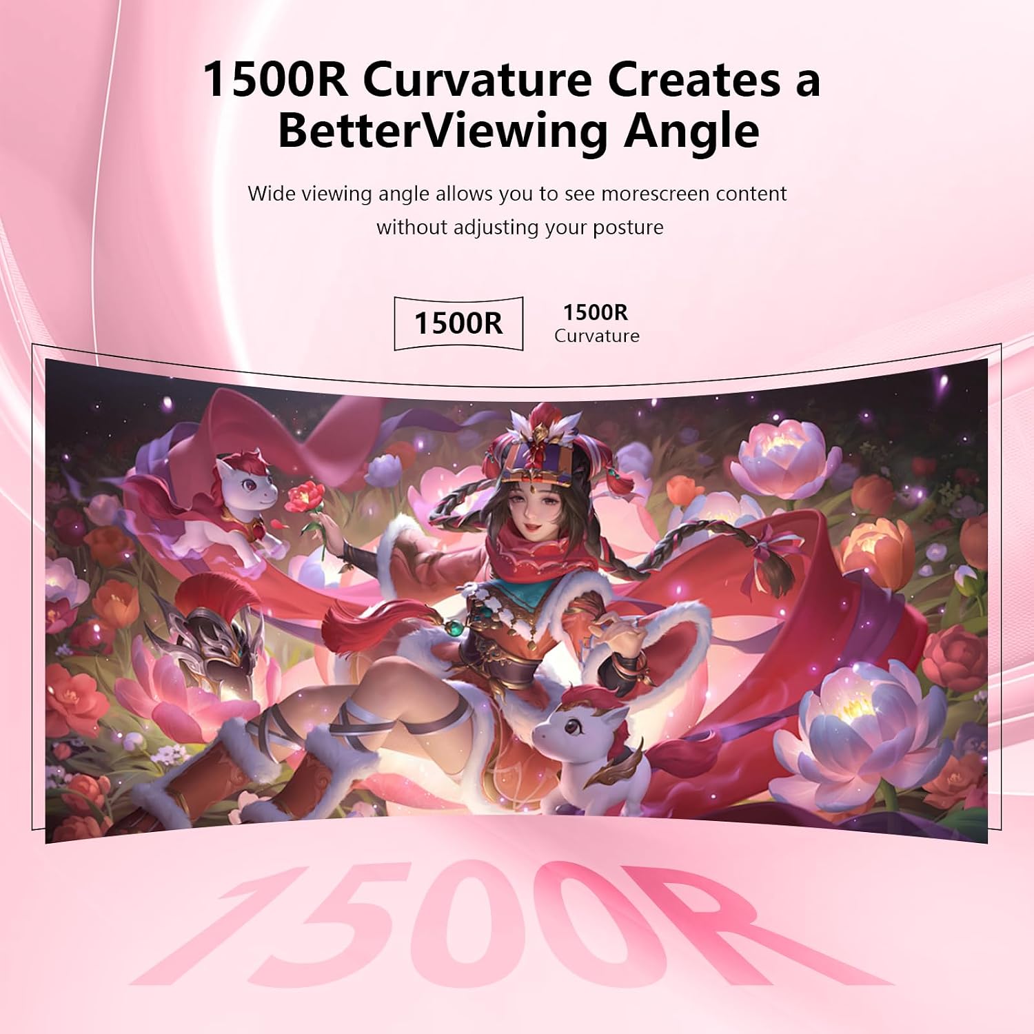 Raywego Pink 27 inch Curved Gaming Monitor 100Hz,FHD 1080P,1500R LED Display,Pink Computer Monitor,3ms (MPRT),FreeSync,Eye-Care Technology, DP, HDMI Port for Gaming Home Office,VESA(75mm×75mm)