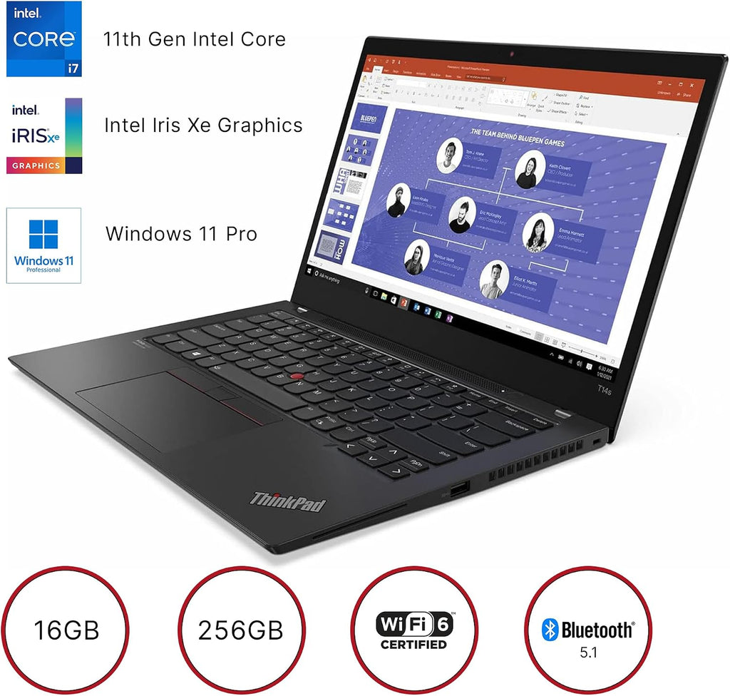 Lenovo ThinkPad T14S Gen 2, Intel Core i7-1185G7, 14 Inch Full HD Display, 16GB RAM, 256GB SSD, Thunderbolt 4, Backlit Keyboard, Windows 11 Pro (Renewed), Villi black