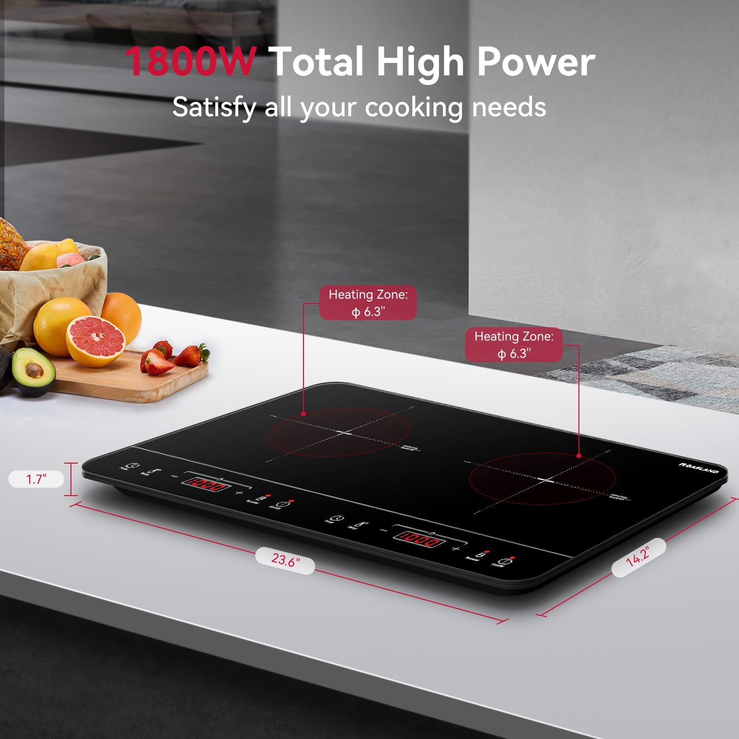 GASLAND Portable Induction Cooktop 2 Burners, 1800W Double Induction Cooktop with 10 Temperature 7 Power Settings, Sensor Touch Control, Child Safety Lock & Timer