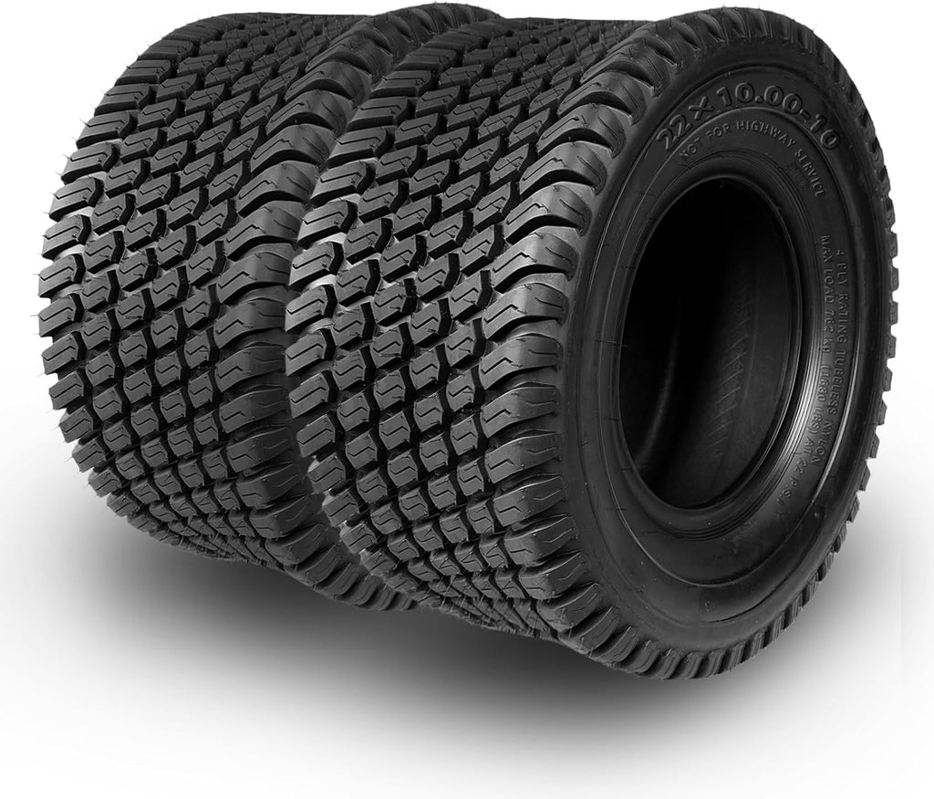 TRIPOWER 22x10-10 Lawn Mower Tires - 22x10.00-10 Tires for Riding Mower and Lawn Garden Tractor, 4PR Tubeless, 1680lbs Capacity, Set of 2