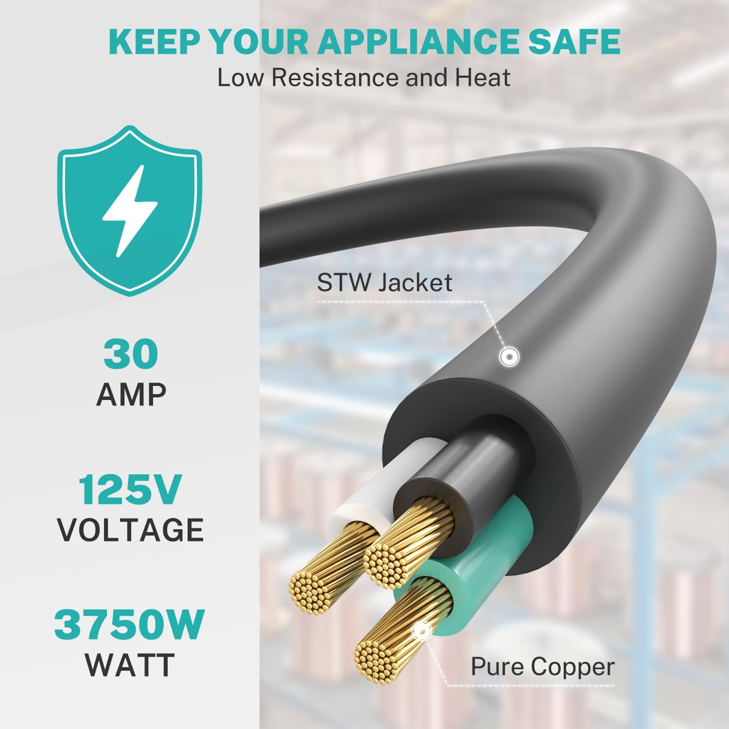 FIRMERST 3 Prong Replacement 30 amp RV Power Cord 50 ft (NEMA TT-30P to Roj 3 Wire)