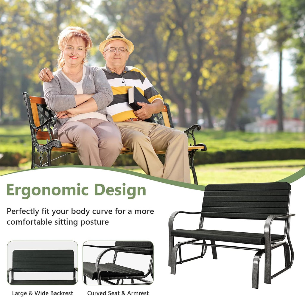 Tangkula Outdoor Glider Bench, Porch Glider Loveseat Swing Bench with w/Steel Frame, 2-Seat Rocking Chair for Porch, Garden, Backyard, Lawn (Dark Green)