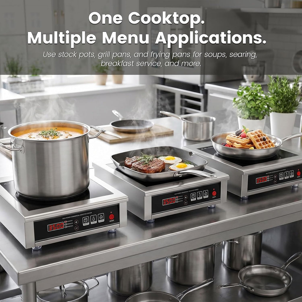3500W Commercial Induction Cooktop, 240V Single Induction Burner with 18-Hour Timer, High-Efficiency Induction Heater for Restaurant & Catering