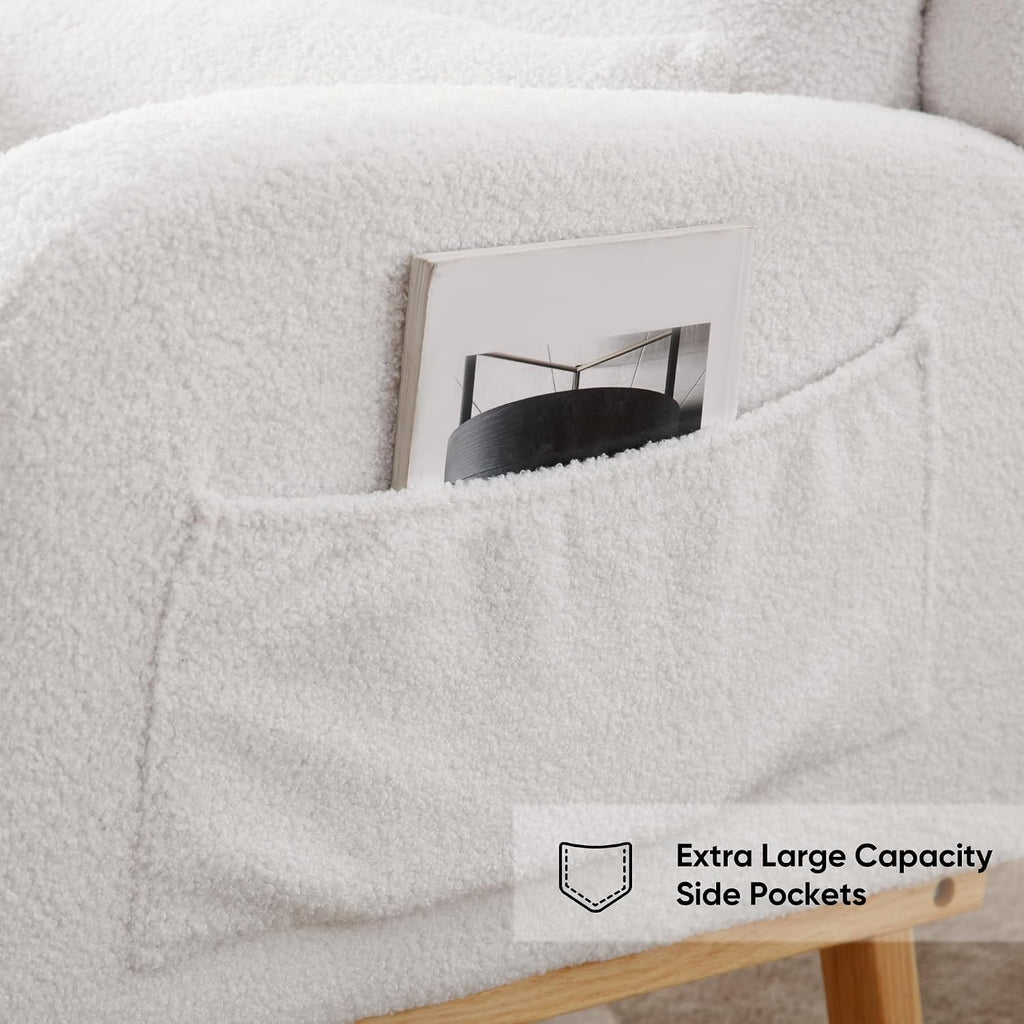 HCHAIRH Rocking Chair Nursery, Sherpa Nursing Rocking Chairs, Upholstered Nursery Glider Rocker Wingback Morden Rocking Chair with Lumbar Pillow for Mom Nursery, Living Room, Bedroom, Teddy White