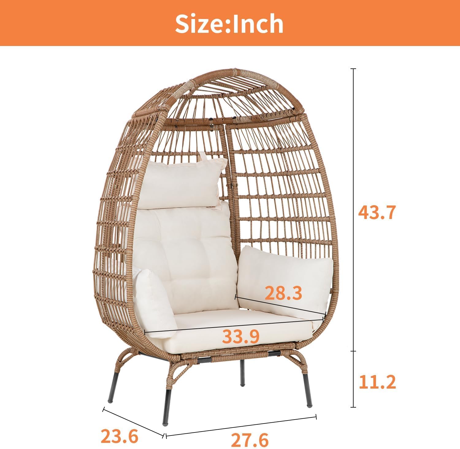 Oversized Egg Chair with Stand, Room Decor Aesthetic Reading Chair, Lounge Chairs for Outside Wicker Egg Chair, Outdoor Chairs Comfortable Rattan Chair, 352Lb Capacity Patio Chairs Outdoor Furniture