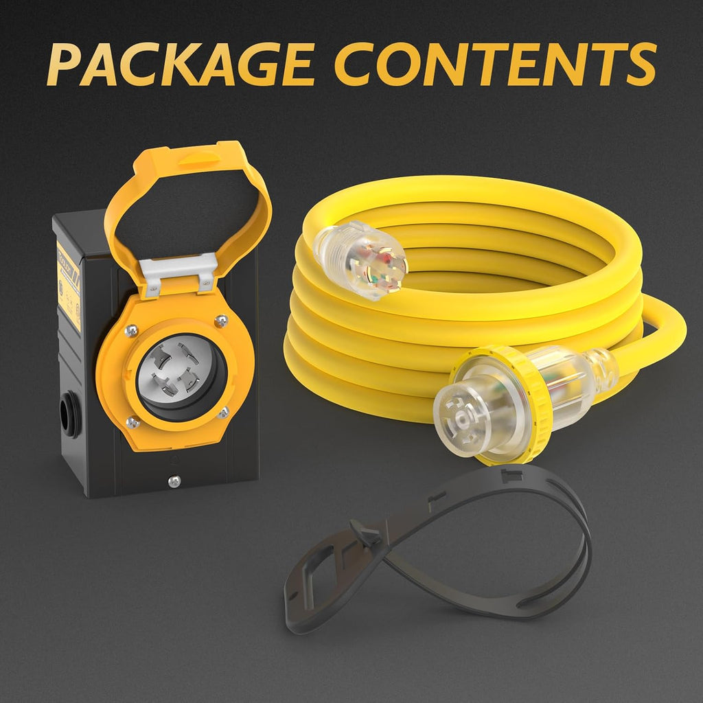 TOOLIOM 30 Amp Generator Cord 40FT and 30 Amp Inlet Box, NEMA L14-30P/L14-30R, 125/250V 7500W 10 AWG SJTW Power Cord, Pre-Drilled Inlet Box, UL&ETL Listed