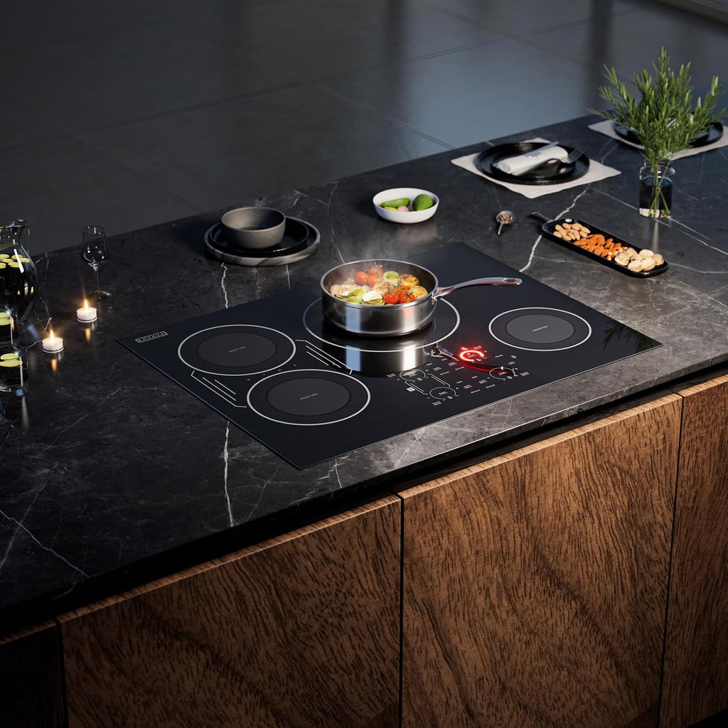 Empava 30 Inch Built-in Induction Cooktop 4 Burner, Bridge-SYNC, Auto RapidHeat, 3 Preset Modes, Pan Sensor, Hardwired 208~240V, 40A, Black Vitro Ceramic Glass