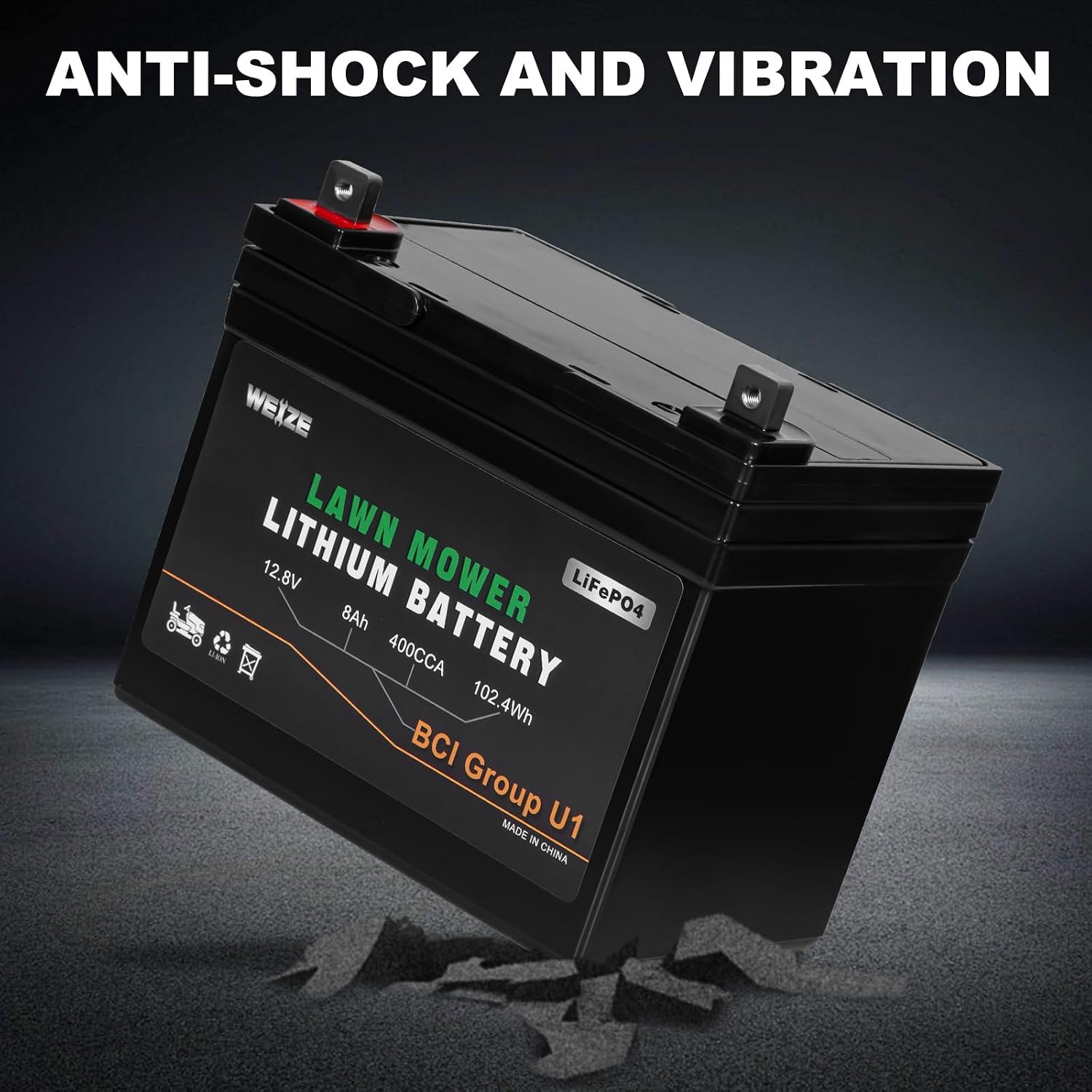 WEIZE 12.8V 8Ah Lithium Battery for Lawn Mower and Tractor, 400CCA BCI Group U1 LiFePO4 Batteries, Fits with John Deere, Toro, Cub Cadet, and Craftsman