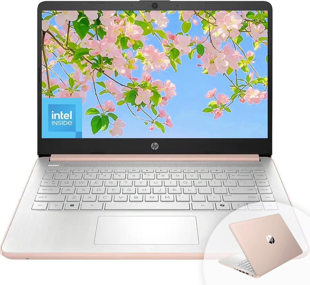HP 14' HD Student Business Laptop, Intel Quad-Core N150, 8GB RAM, 192GB Storage, (128GB eMMC+64GB SD Card), 1 Year Office 365, Slim Design, Webcam, HDMI, Bluetooth, WiFi, Win 11, Rose Gold