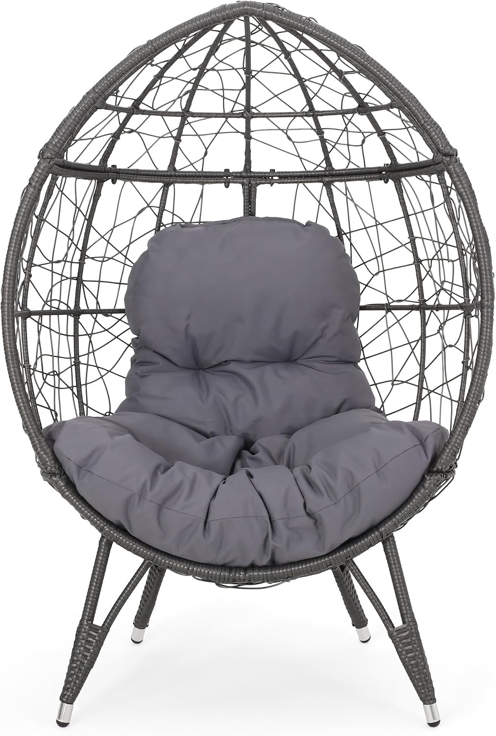 Wicker Egg Chair, Wicker Lounge Chair with Water Resistant Cushion, Indoor Outdoor Lounger for Patio, Backyard, Living Room (Dark Gray)