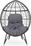 Wicker Egg Chair, Wicker Lounge Chair with Water Resistant Cushion, Indoor Outdoor Lounger for Patio, Backyard, Living Room (Dark Gray)