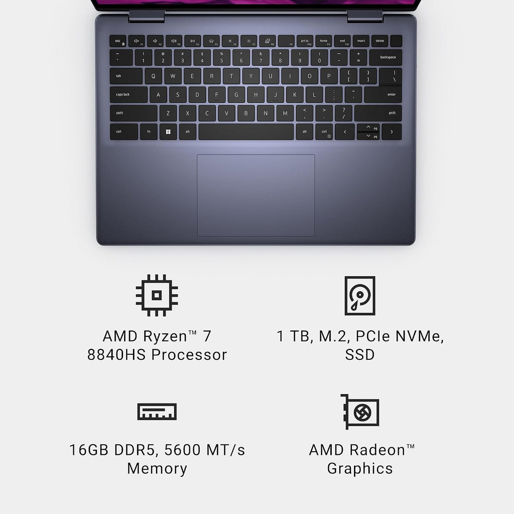 Inspiron 14 2-in-1 Laptop 7445-14-inch Touch FHD+ Display, AMD Ryzen™ 7 8840HS Processor, AMD Radeon™ Graphics, 16GB DDR5 Memory, 1TB SSD, English US Backlit Copilot Key Keyboard, Windows Home 11