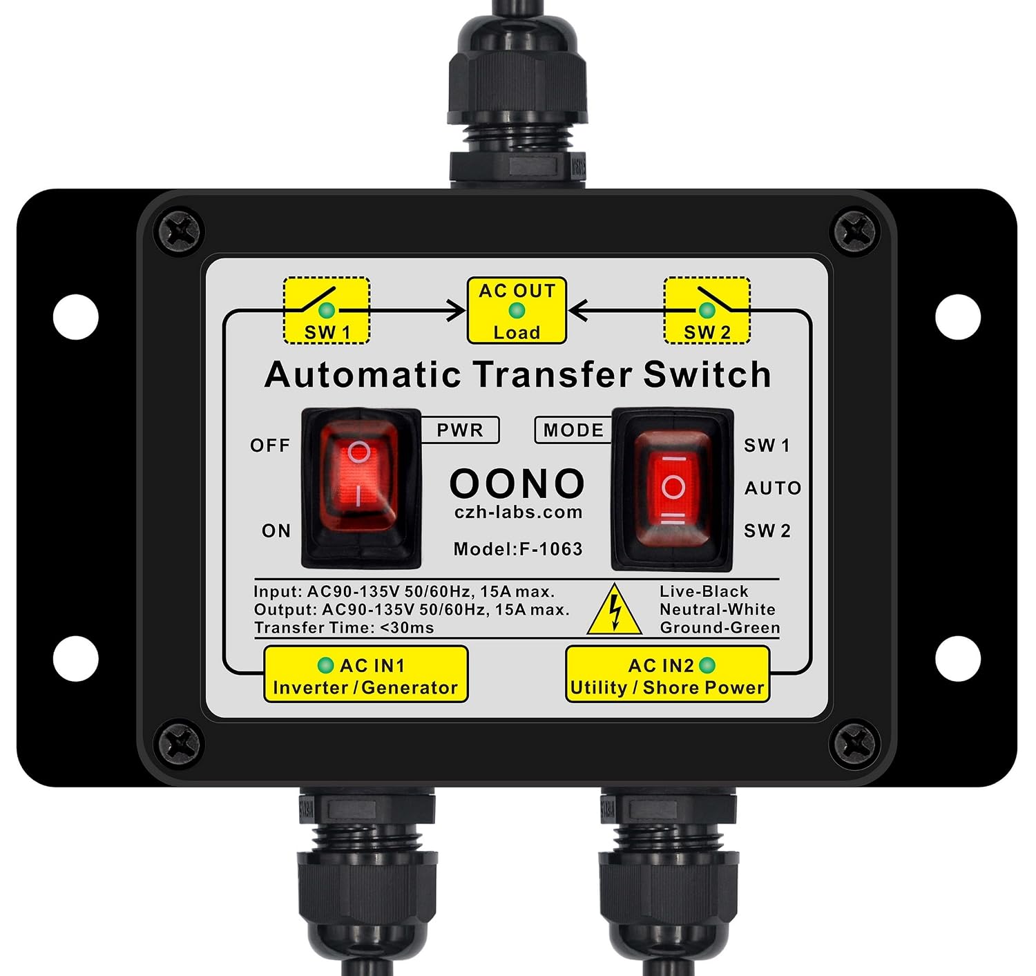 Manual and Automatic Transfer Switch, AC120V 15A ATS Auto Transfer Switch (Core Wires Connects)