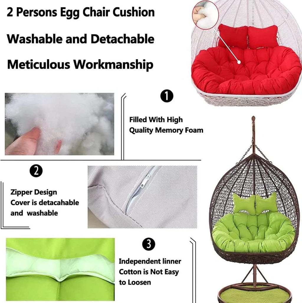 ZTGL Hammock Swing Chair Cushion, Double Egg Chair Cushion Replacement, Outdoor Patio Wicker Loveseat Hanging Swing Egg Chairs for 2 Persons Patio Backyard Balcony,Green