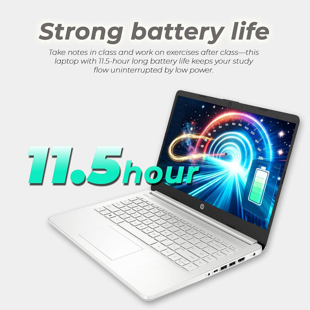 HP 14' Laptop, Intel Dual-Core CPU, 8GB RAM, 256GB SSD, Soft White Finish, HD Display, Windows 11, Microsoft 365 Web Apps with 1TB OneDrive
