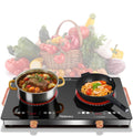 2 Burner Electric Cooktop 24 inch, 110-120V Plug in 2000W Ceramic Cooktop, Portable Electrics Stove with Handles,Touch & Knob Control, Safety Lock, 9 Heating Levels, 240Mins Timer, Overheat Protection