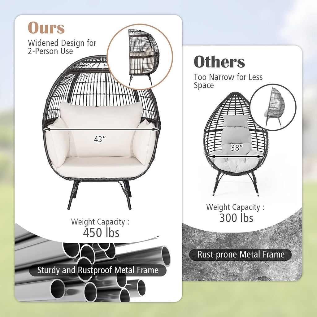 Giantex Oversized Wicker Egg Chair, Outdoor & Indoor Hammock Chair with Thick Cushions, 2-Person PE Rattan Lounge Chair Swing Chair for Patio, Backyard,Porch, 450 LBS Weight Capacity (Mix Brown)