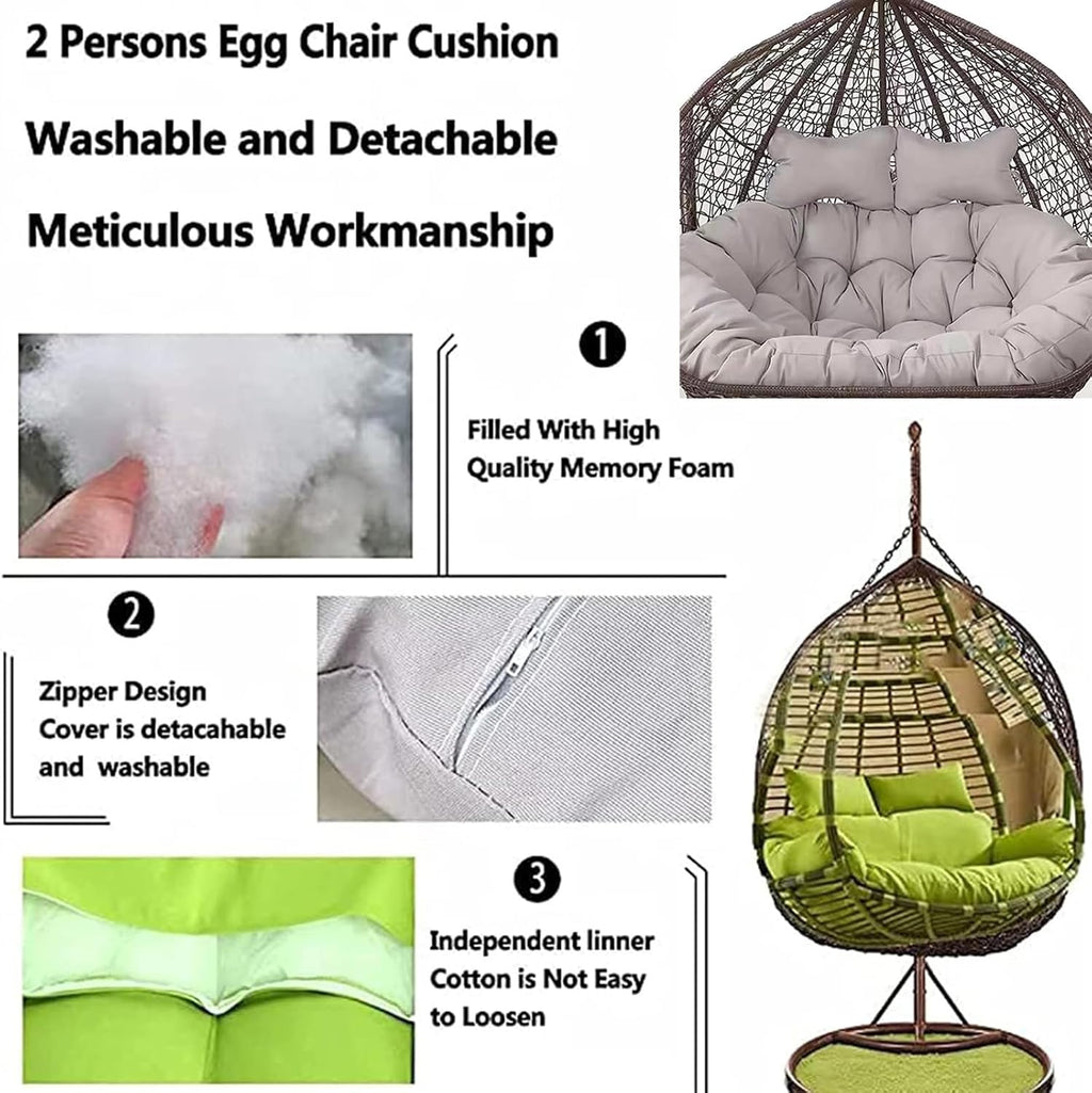 2 Seater Egg Chair Swing Cushion Outdoor, 2 Person Hanging Egg Chair Cushion, Double Hanging Basket Chair Cushion, Hanging Hammock Chair Cushion Replacement (Only Cush(Size:130X110CM,Color:Black)