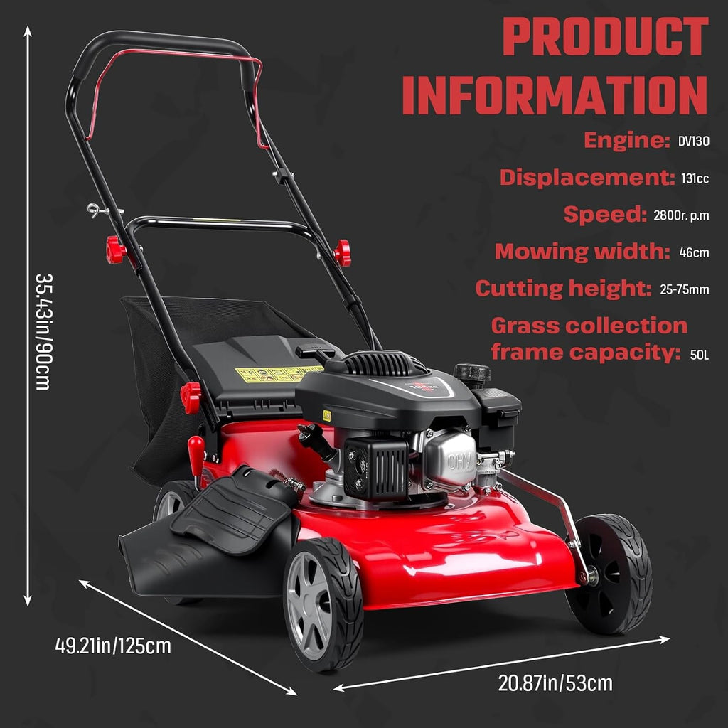 Foldable Self-Propelled Gas Lawn Mower with 131cc 4-Stroke Engine, 3-in-1(Bag/Mulch/Rear Discharge),8 Cutting Heights, Durable Steel Deck, Forced Air-Cooling System