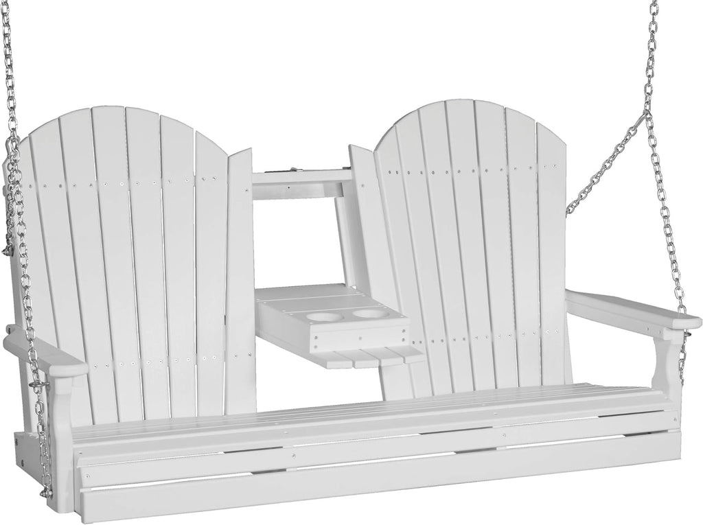 LuxCraft Adirondack Porch Swing 5' with Flip Down Center Console (White)
