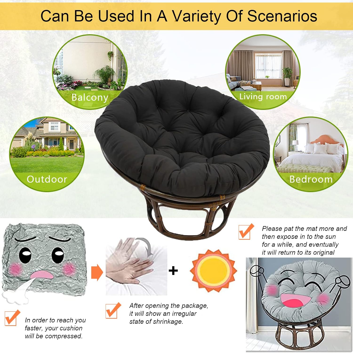 Round Chair Cushion for Papasan Cushion Swing Rocking Chair Cushion Hanging Egg Hammock Chair Pads Soft for Indoor/Outdoor Garden Terrace Cushion Only (C 130x130cm/51.18x51.18in)