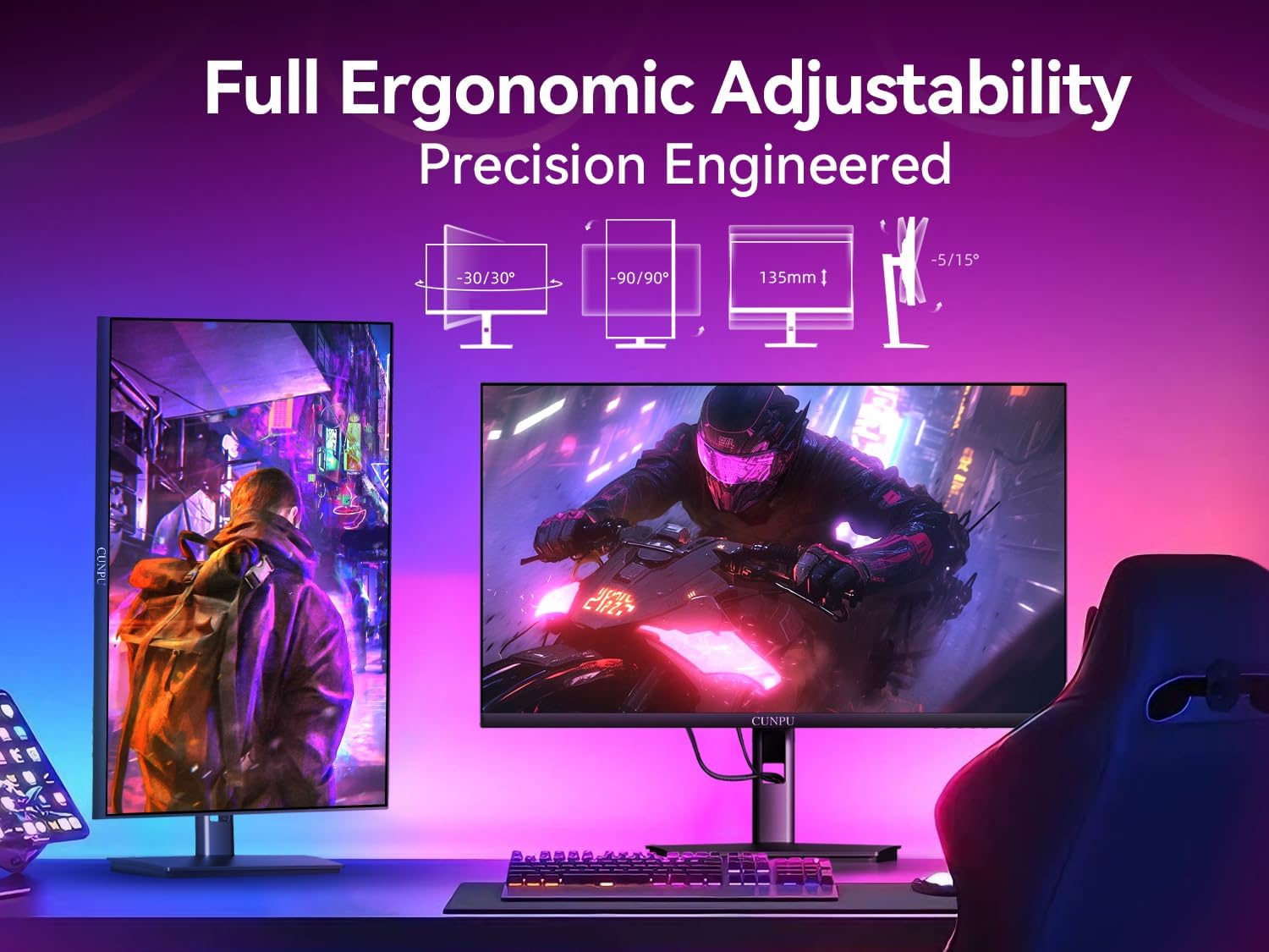 CUNPU 27' 4K 160Hz Ultimate Gaming Monitor, UHD Fast IPS 1ms, G-Sync Compatible & FreeSync, 99% DCI-P3, HDR400, HDMI 2.1 for PS5/Xbox 4K 120Hz, Full Ergonomic Stand