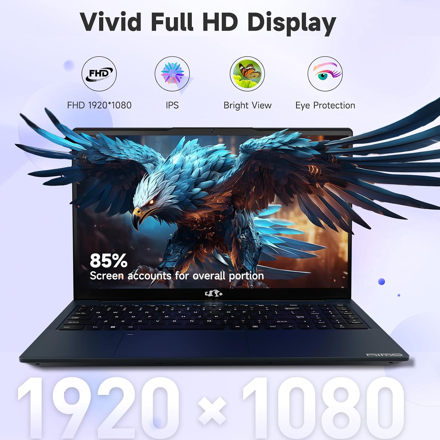 NIMO Laptop 15.6' IPS FHD, Intel 6-Core i3-1215U (Matches i7-1165G7, Beats i5-1135G7,R5-7520U), 8GB RAM, 128GB SSD, 65W Type-C, Backlit Keyboard, Fingerprint, Wi-Fi 6, for Home, Student & Business