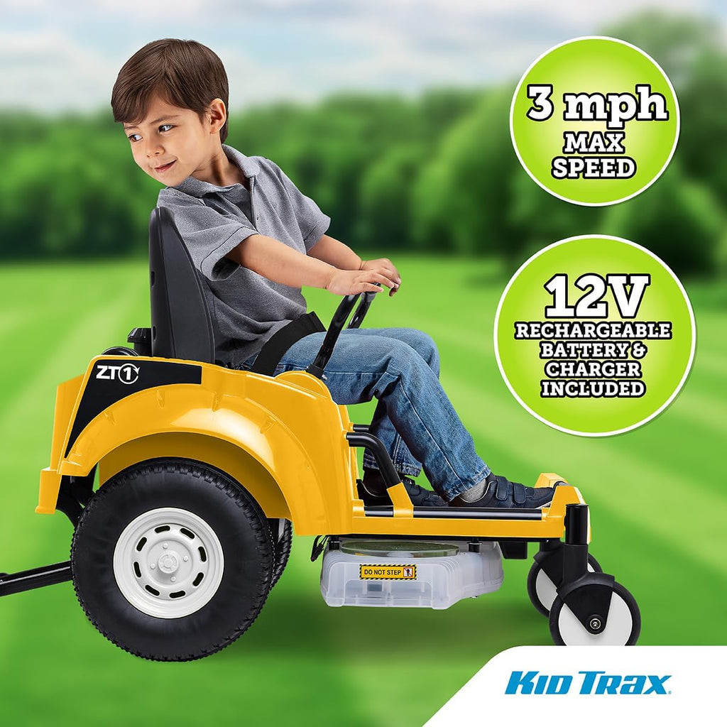 Kid Trax 12V Zero Turn Lawn Mower Tractor Toy - Riding Lawn Mower, Outdoor Toys, Kids Electric Car, Ride On Tractor, Dual Handle, Twist and Turn, Speed to 3MPH, Max Weight of 77lbs, Age 3-7, Yellow