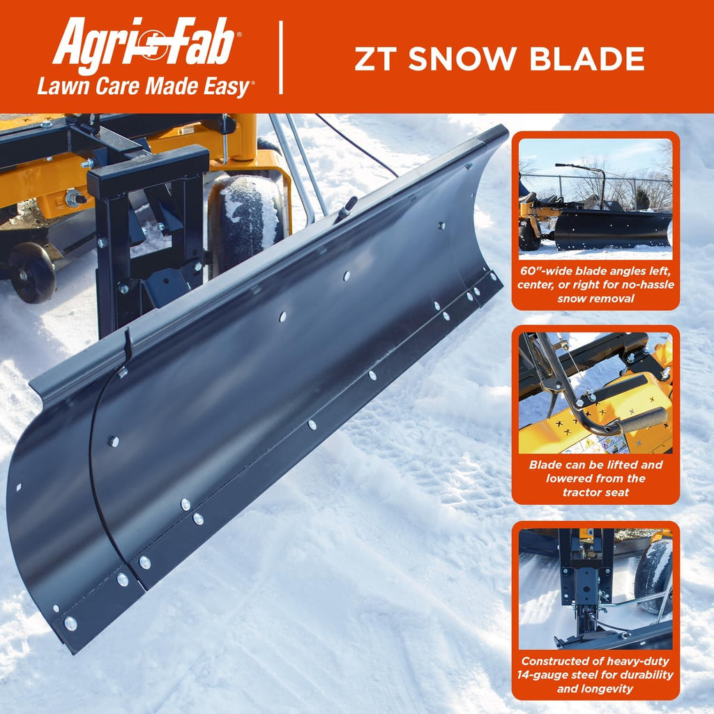 Agri-Fab 45-0613, 60-in Snow Blade for Zero Turn Lawn Mower; Swivels Left, Center and Right; Lifts Easy from seat of Tractor; Made with 14 Gauge Steel; 3 Year Limited Warranty