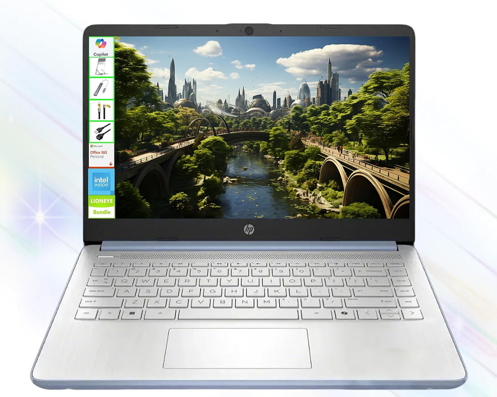 HP Laptop with Microsoft Office and 1TB Cloud Storage (1-Year) | 14 inch HD Computer | 16GB RAM | 128GB UFS | Intel 4-Core CPU(Beat i3-10110U) | Webcam | USB-C | Windows 11 Home in S Mode | LE Bundle