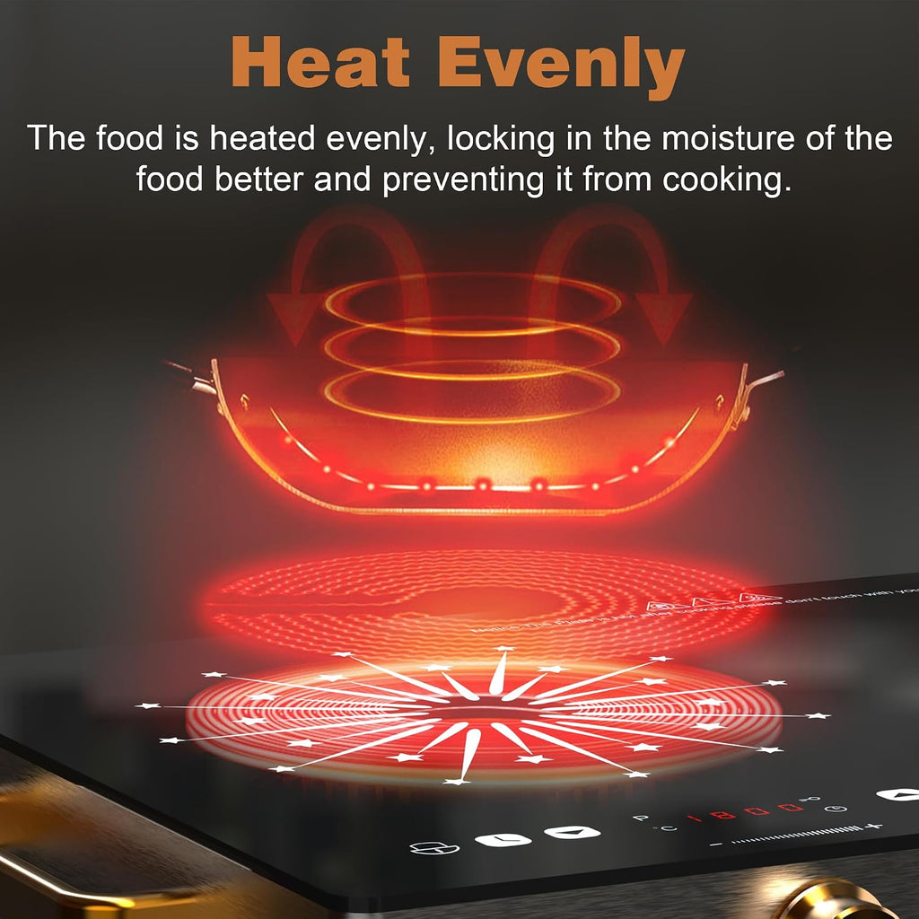 2 Burner Electric Cooktop 110V - 24 Inch(22.2'x 13.07') Countertop Electric Stove with Handles 2000W, Two Burner Ceramic Burner with Touch and Knob Control, Timer, Safety Lock, 120V Plug in