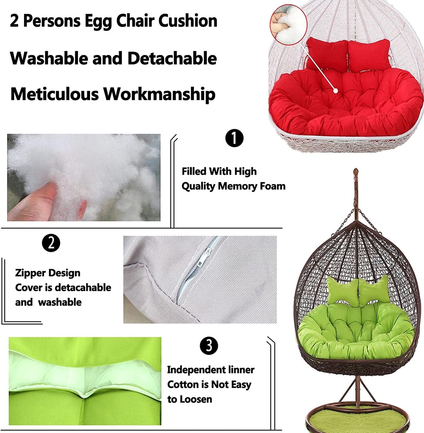 GARCAN Large Egg Chair Swing Cushion, Hanging Hammock Chair Cushion Replacement,Washable Thick Persons Wicker Outdoor Swing Cushions, Waterproof and Sun-Resiatant,D