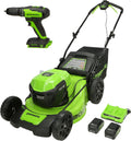 Greenworks 48V (2 x 24V) 20' Brushless Cordless Push Lawn Mower + 24V Brushless Drill / Driver, (2) 4.0Ah USB Batteries (USB Hub) and Dual Port Rapid Charger Included