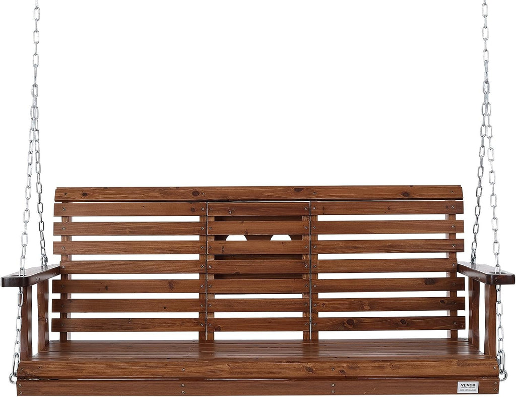 VEVOR Wooden Porch Swing 5 ft, Patio Bench Swing for Courtyard & Garden, Upgraded 880 lbs Strong Load Capacity, Heavy Duty Swing Chair Bench with Hanging Chains for Outdoors, Brown
