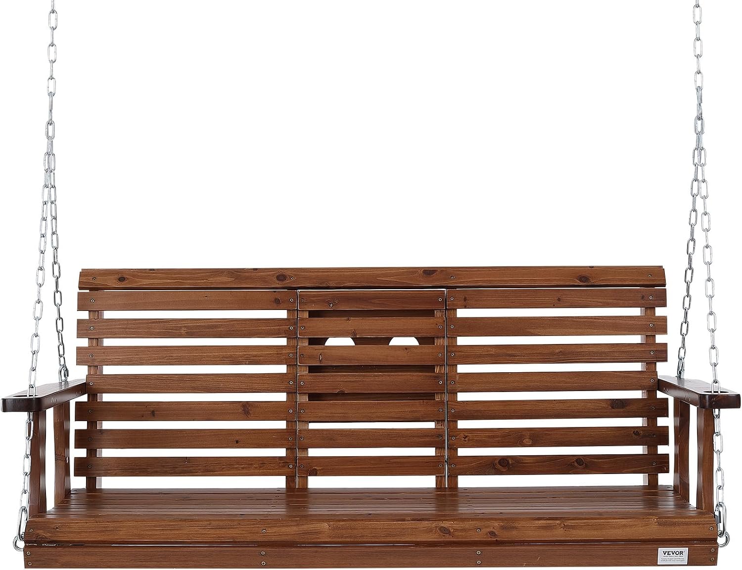 VEVOR Wooden Porch Swing 5 ft, Patio Bench Swing for Courtyard & Garden, Upgraded 880 lbs Strong Load Capacity, Heavy Duty Swing Chair Bench with Hanging Chains for Outdoors, Brown