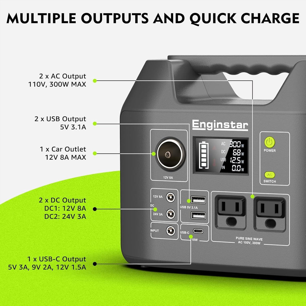 Solar Generator, 296Wh Portable Power Station,110V Pure Sine Wave, 80000mAh Backup Battery Power Supply for CPAP Outdoor Camping, Traveling, and Emergencies