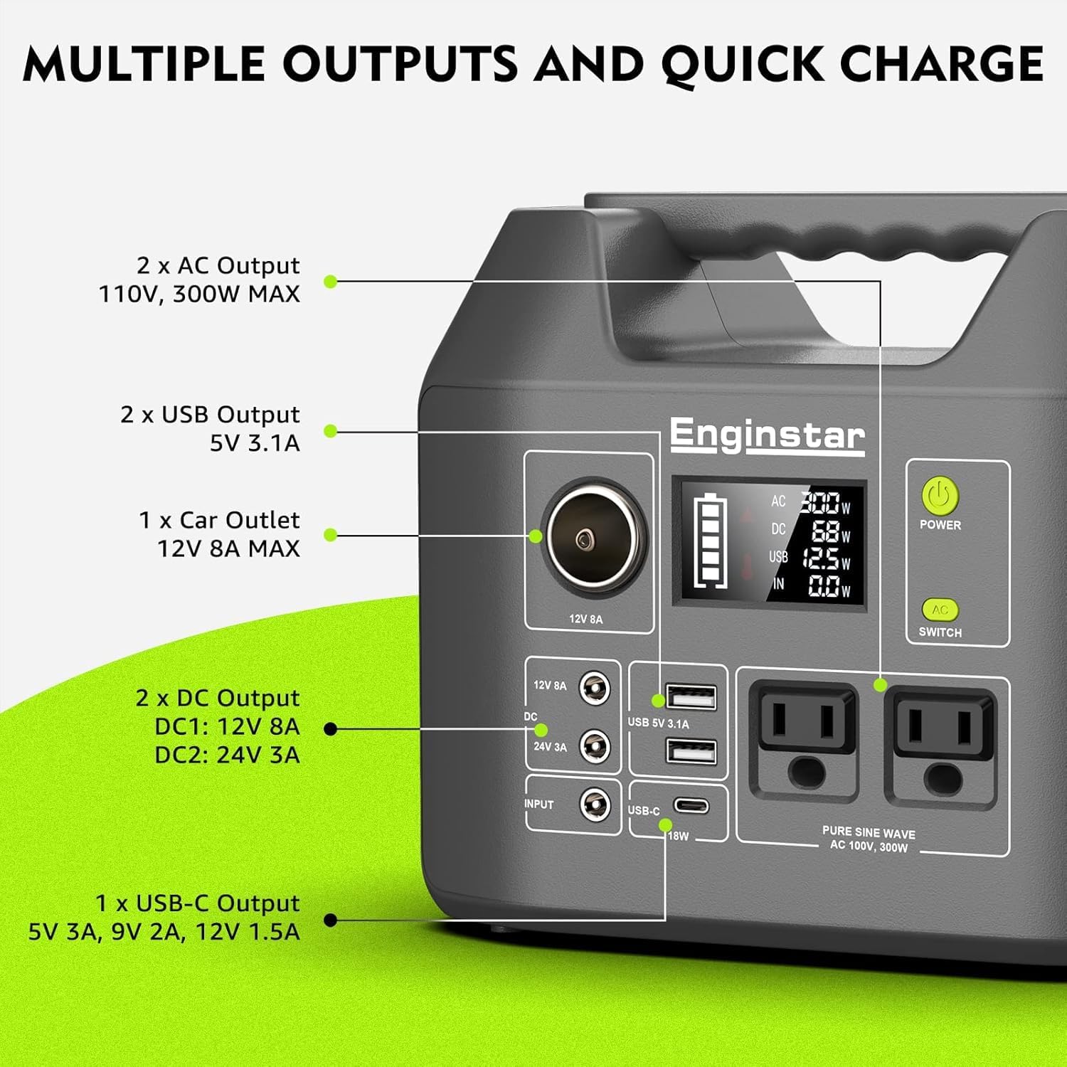 Solar Generator, 296Wh Portable Power Station,110V Pure Sine Wave, 80000mAh Backup Battery Power Supply for CPAP Outdoor Camping, Traveling, and Emergencies
