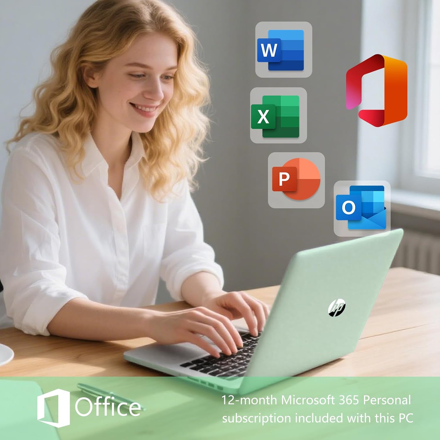 HP 14 Elite Laptop, 8GB RAM, 1.12TB Total Storage (128GB UFS+1TB Cloud), Willow Green, Office 365, Intel 4-Core, Win11, Copilot AI, 11Hr Battery, Alpacatec Mouse