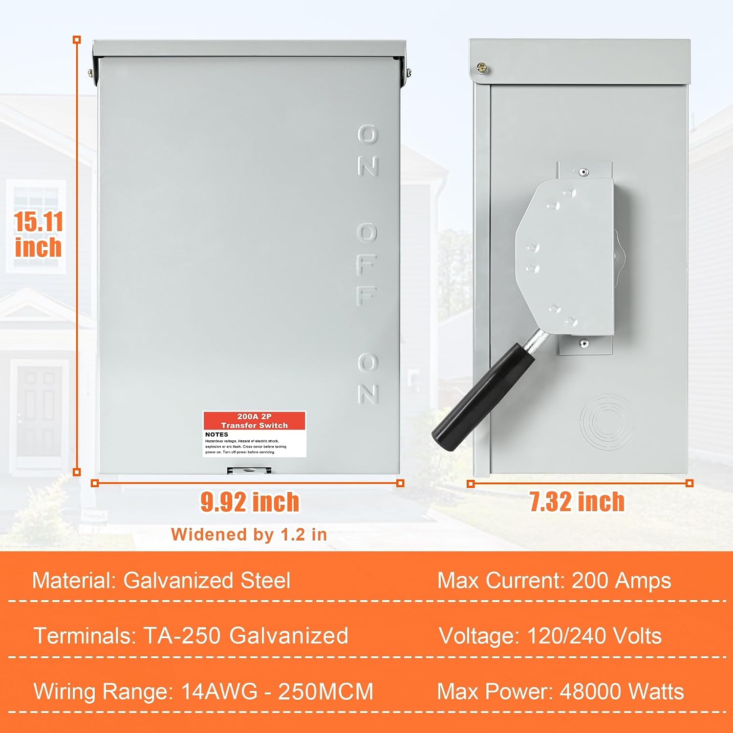 Upgraded 200 Amp 2 Pole Manual Transfer Switch, 120/240-Volt 48,000-Watt Transfer Switch for Home Generator, Meeting NEMA 3R Standards for Outdoor and Indoor, with Integrated Neutral
