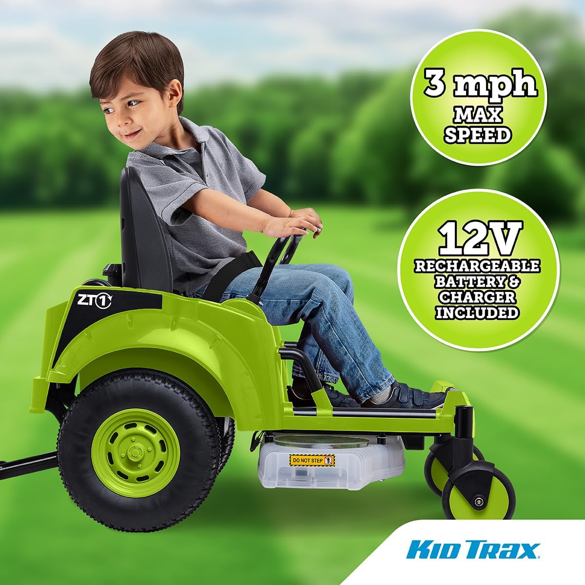 Kid Trax 12V Zero Turn Lawn Mower Toodler Toys - Ride on Toy, Outdoor Toys, Tractor Toy, Riding Mower, Ride On Tractor, Dual Handle, Twist and Turn, Speed to 3MPH, Max Weight of 77lbs, Age 3-7, Green