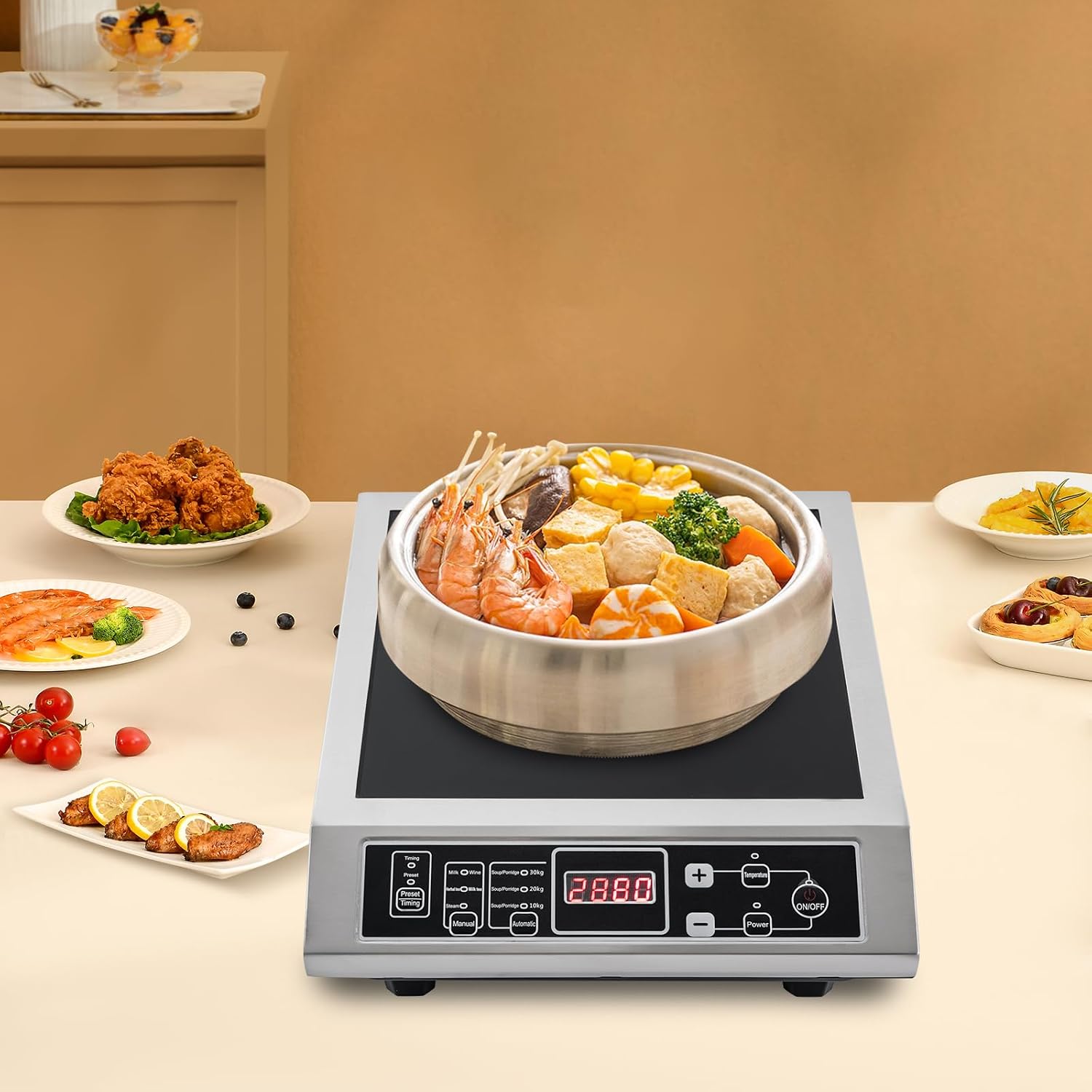 3500W Portable Induction Cooktop, Countertop Burner Induction Hot Plate With 8-Level Temperature And Power Adjustment Function