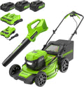 Greenworks 48V (24V x 2) 21' Cordless Battery Self-Propelled Mower & 320 CFM Blower Combo Kit w/ (2) 5.0Ah USB Batteries, (1) 2.0Ah Batter & Chargers