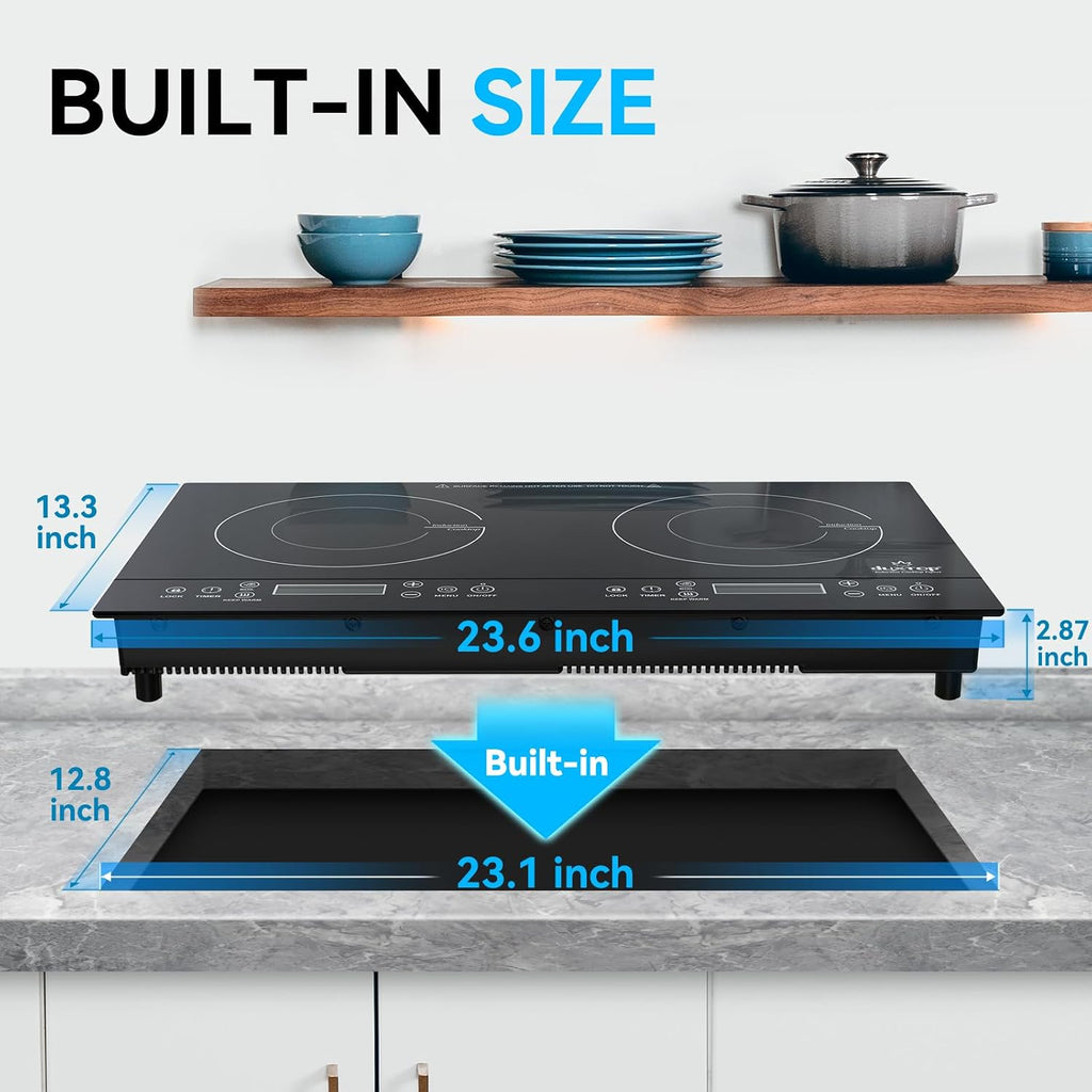 Duxtop LCD 1800W Portable Induction Cooktop 2 Burner, Built-in Countertop Burners with Sensor Touch Control, Electric Cooktop with 2 Burner, Electric Double Induction Burner for Cooking, 9720LCBI