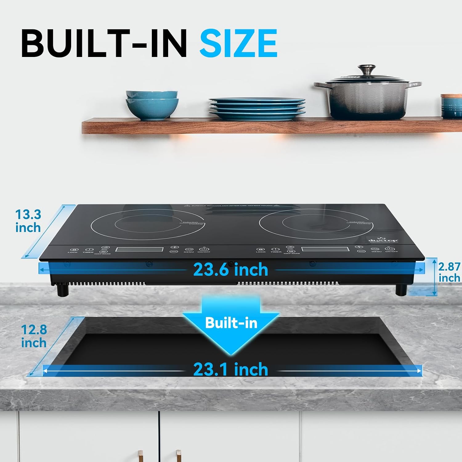 Duxtop LCD 1800W Portable Induction Cooktop 2 Burner, Built-in Countertop Burners with Sensor Touch Control, Electric Cooktop with 2 Burner, Electric Double Induction Burner for Cooking, 9720LCBI