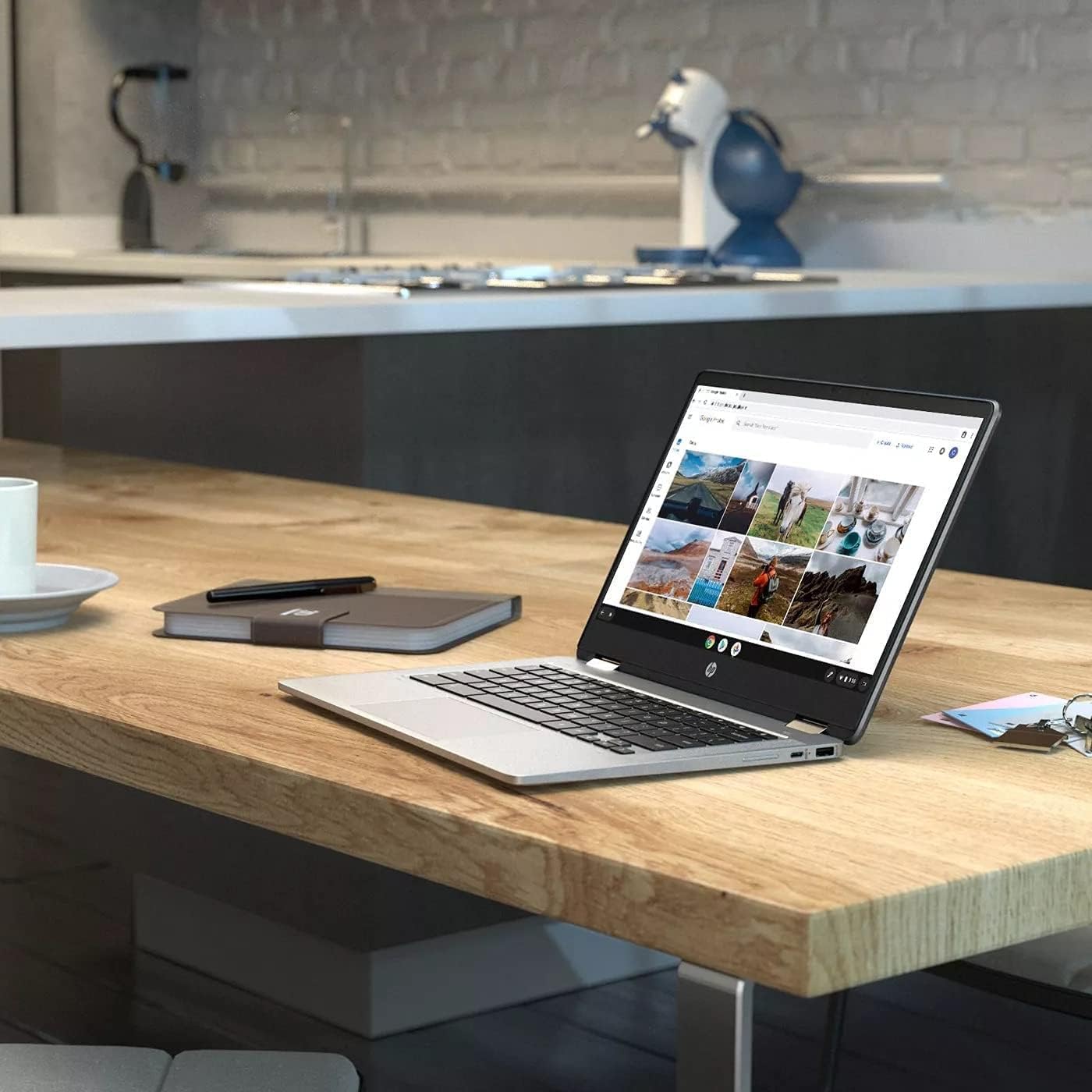 Laptop HP X360 14a Chromebook 14in HD Touchscreen Intel Celeron 4GB DDR4 64GB eMMC WiFi Webcam Stereo Speakers Bluetooth 4.2 Chrome Silver Color (Renewed)