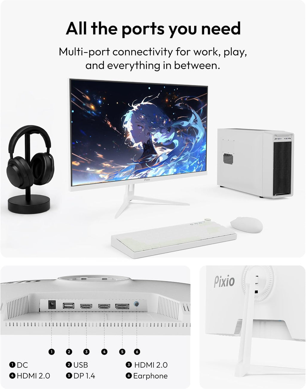 Pixio PX279 Wave White 27 inch 240Hz Refresh Rate FHD 1080p Resolution Fast IPS Panel 1ms GTG Response Time Gaming Monitor with Adaptive Sync