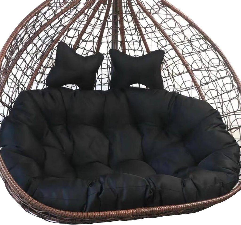 2 Seater Egg Chair Swing Cushion Outdoor, 2 Person Hanging Egg Chair Cushion, Double Hanging Basket Chair Cushion, Hanging Hammock Chair Cushion Replacement (Only Cush(Size:130X110CM,Color:Black)